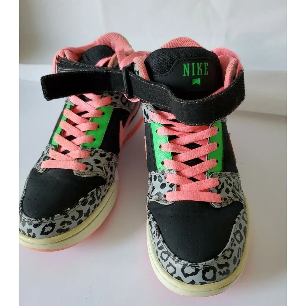 Nike Air Morgan 2 Mid Gray Cheetah Black Green Pink 407479-062 Women's sz 7.5
